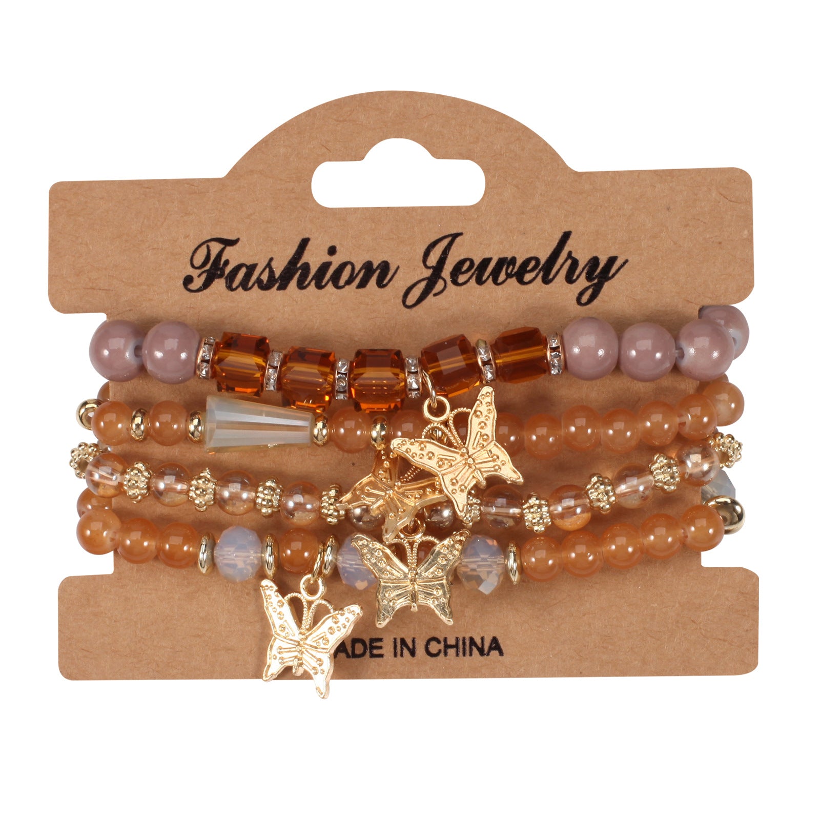 Wholesale Bohemian Multi-layer Butterfly Handmade Beads 4 Pieces/set Artificial Crystal Glass Diamond Bracelet